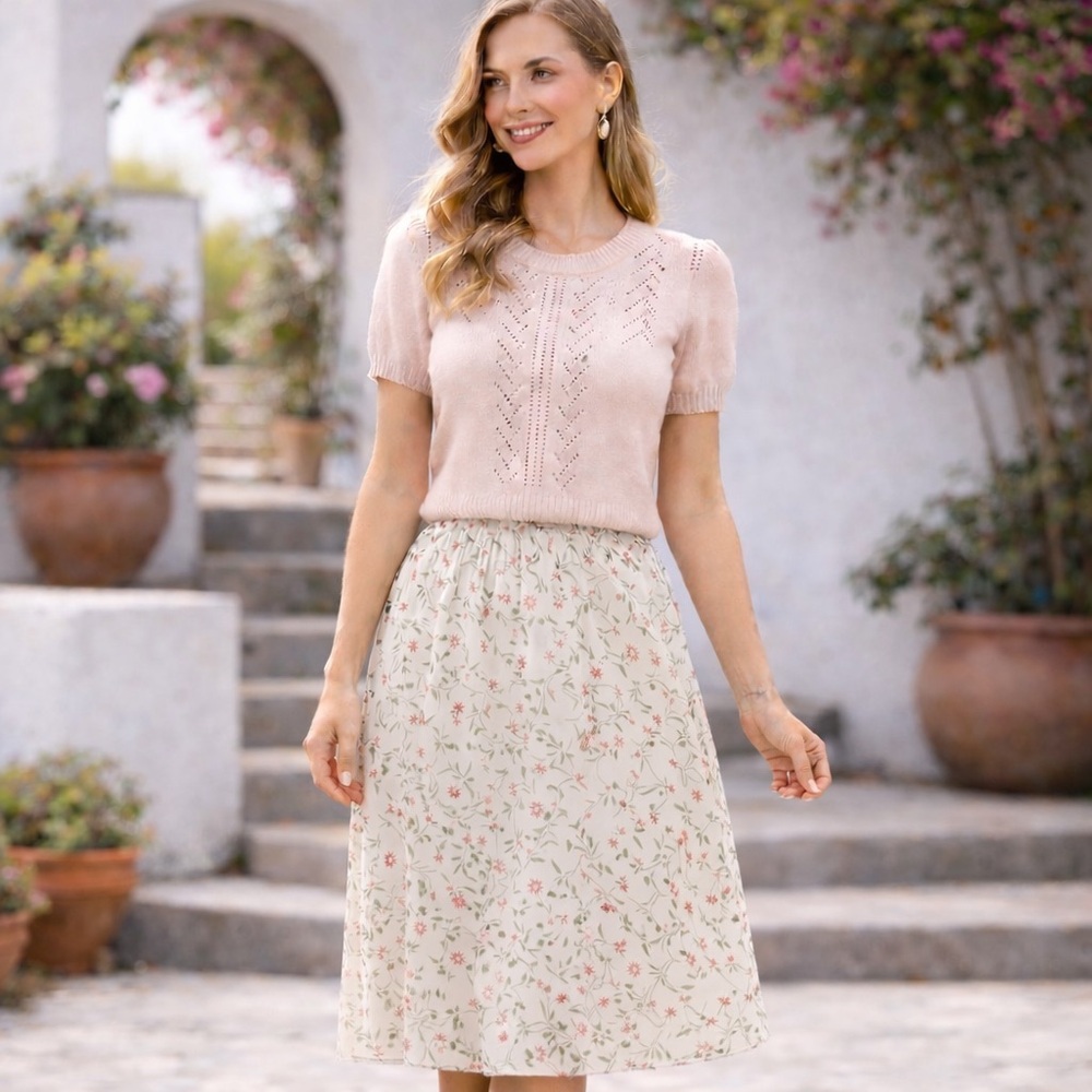 Vintage My Michelle Floral Midi Skirt Prairie Cottagecore Size M